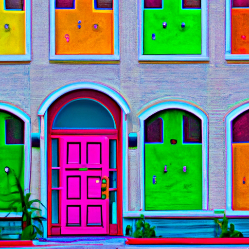A colorful apartment building with multiple doors represents the different sources of income and diversification that apartment buildings offer.