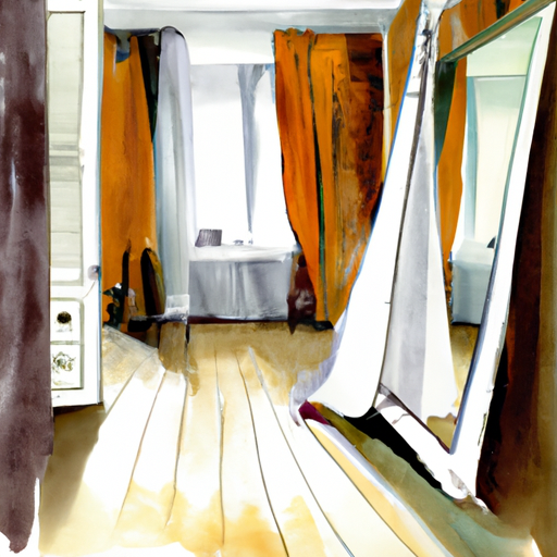 A sunny apartment with white walls, sheer curtains and strategically placed mirrors.