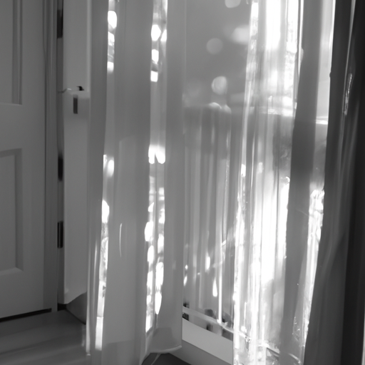 Sunlit apartment with transparent curtains.