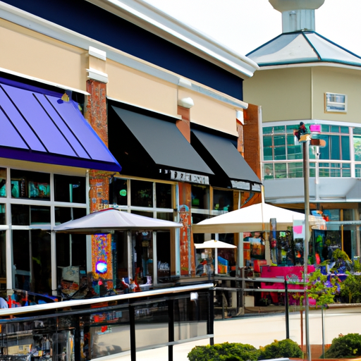 An image of a suburban shopping center teeming with shoppers and restaurants.