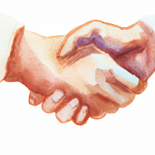 Two people shake hands as a sign of agreement.