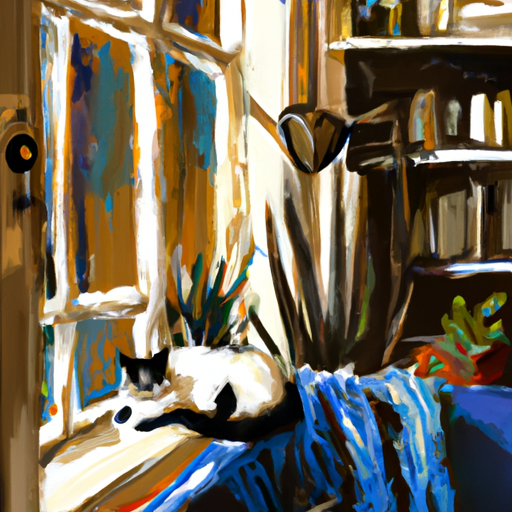 A cozy apartment with a cat hanging out on a sunlit windowsill.