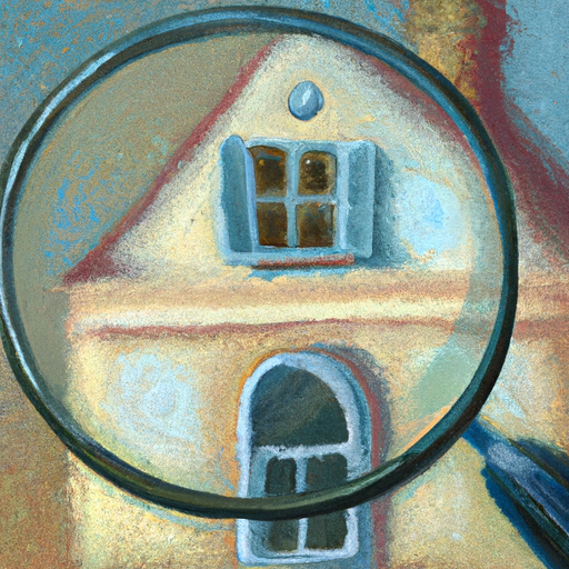 A magnifying glass examines the house.