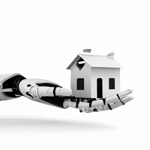 Futuristic robotic hand holding a house.