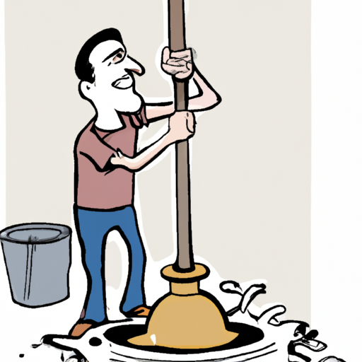 A man uses a plunger on a clogged drain.
