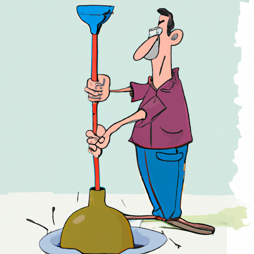 The homeowner uses a plunger to clean the drain.