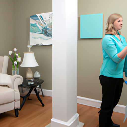 An image of a homeowner painting a wall and a staircase arranging furniture in a beautifully decorated room.