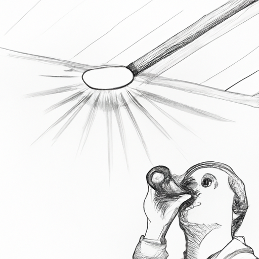 A person inspecting a ceiling with a flashlight, looking for signs of water damage or possible leaks.