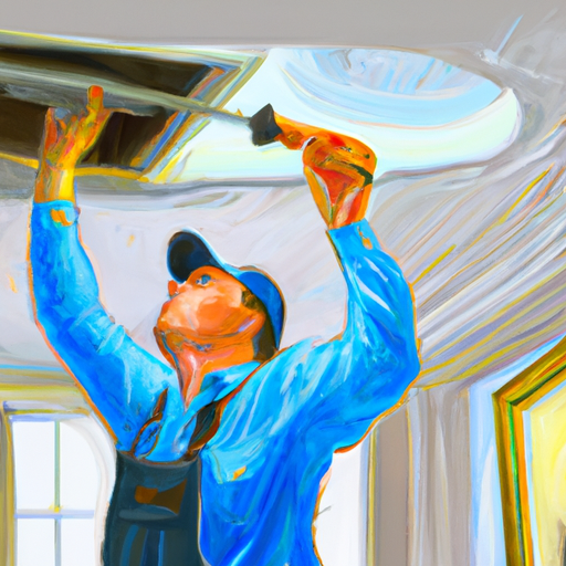 A professional contractor repairs a leaking ceiling.