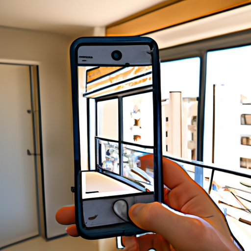 A person takes a virtual tour of an apartment using a smartphone.