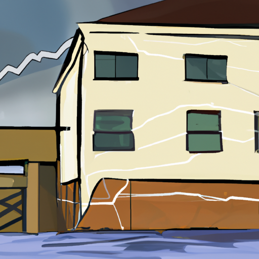 Image of a house with flood barriers around it, electrical and mechanical systems raised, and cracks and holes sealed.