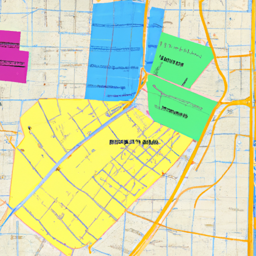 A colorful plan map showing property boundaries and subdivisions of land parcels with clear markings for easy identification.