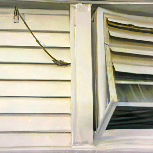 A close-up image of a sturdy shutter protecting a window from high winds and flying debris during a hurricane.