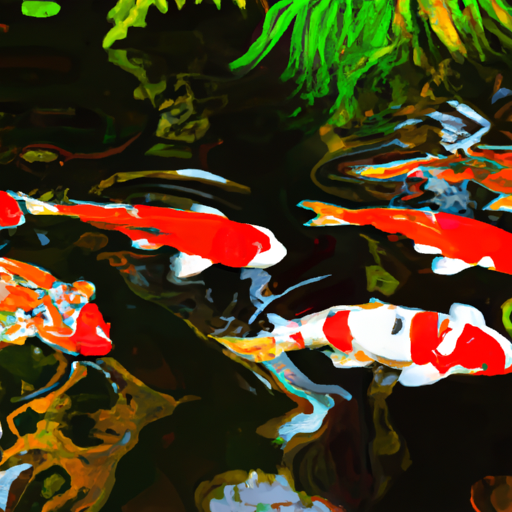 A beautiful koi pond with crystal clear water and bright fish swimming gracefully.