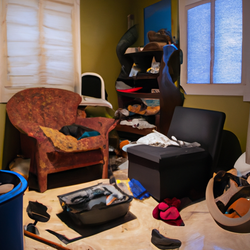 A cluttered room with scattered things.