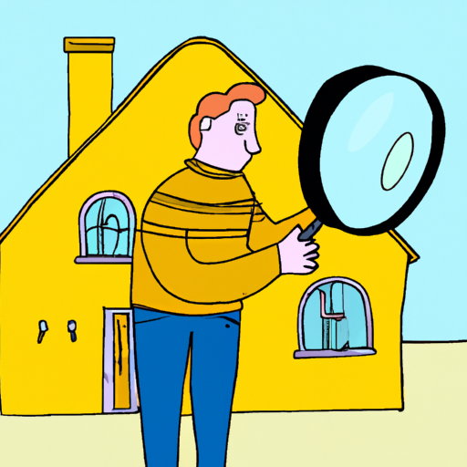 Homeowner with magnifying glass inspects house before sale, feeling relieved and empowered.