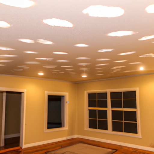 Image of a living room with a popcorn ceiling, demonstrating its ability to hide imperfections and reduce noise.