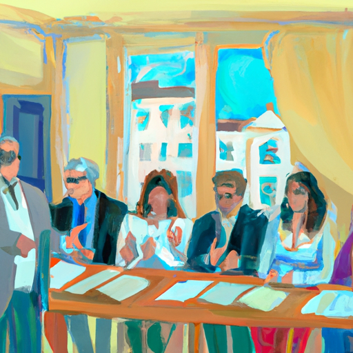 A group of real estate agents sit at a table and interview potential clients.