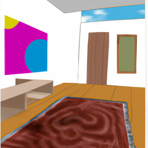 An empty room was transformed into a warm and inviting living space thanks to a virtual stage with modern furniture, a cozy rug, bright artwork and a stylish color scheme.
