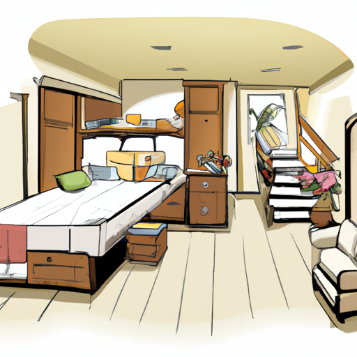 Image of a modern, cozy mother-in-law room with a comfortable sitting area, a kitchenette, a bedroom and a separate entrance.