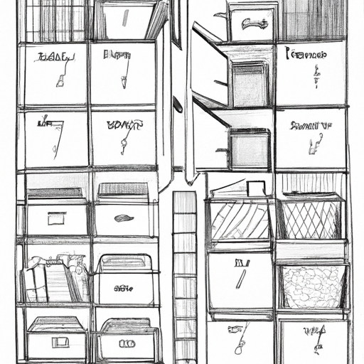 Neatly organized closet with labeled drawers and shelves.