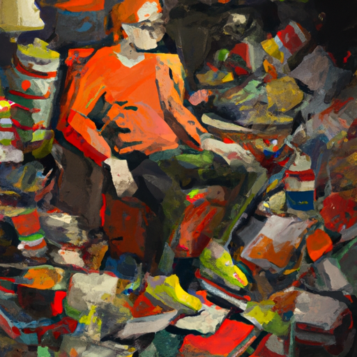 A person surrounded by cluttered things.