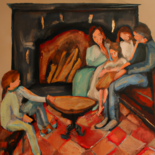 An image of a family happily gathered around a cozy fireplace in their dream home.