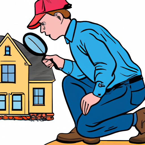 Image of a professional home inspector inspecting the foundation of a house while holding a magnifying glass.