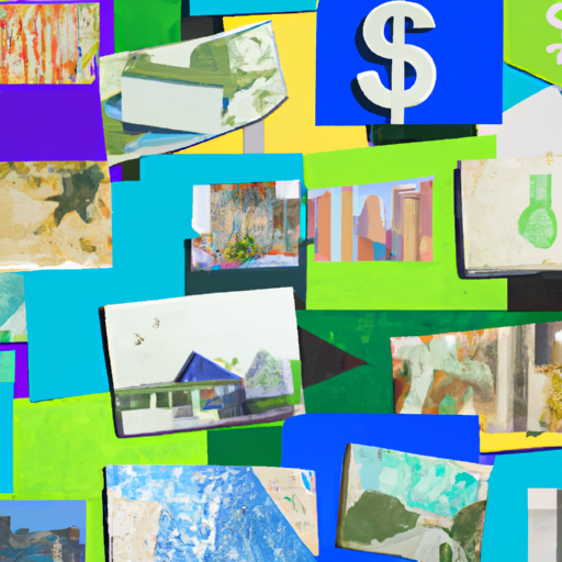 A colorful collage of various real estate properties and dollar signs representing passive income and portfolio diversification through REIT investments.