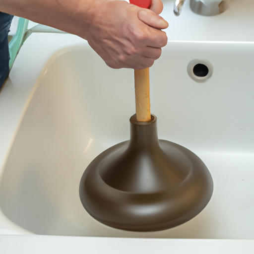 Image of a man using a plunger to clear a sink drain.