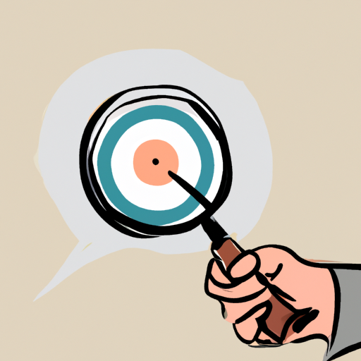 A person holding a magnifying glass analyzes the needs and wants of the target audience.