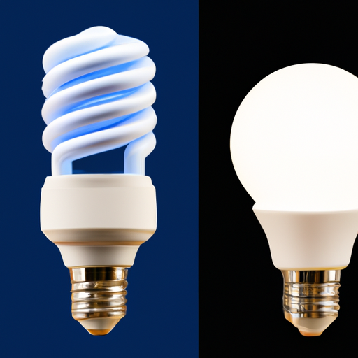 Comparison image showing how traditional incandescent bulbs waste energy and generate more heat, while energy-efficient LED bulbs save energy and reduce carbon emissions.