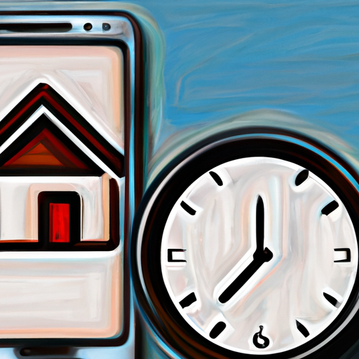 A smartphone with a house icon representing the iBuyer app is surrounded by a clock, symbolizing the speed of the sales process.